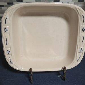 Longaberger Cream Square Baking Dish with Blue Accents